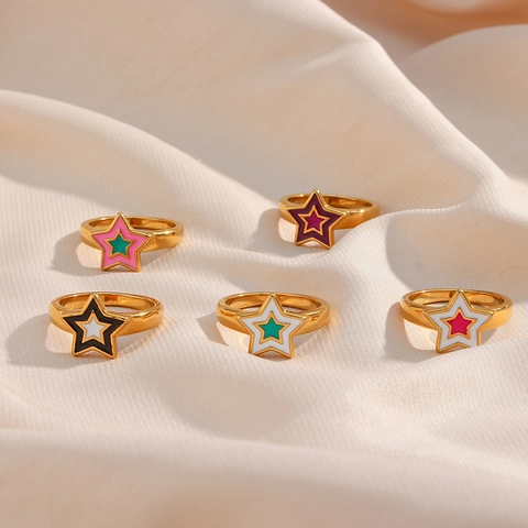 Fashion Minimalist Stainless Steel Star Ring For Women Colorful Enamel Drip Oil Geometric Finger Ring Jewelry Gift