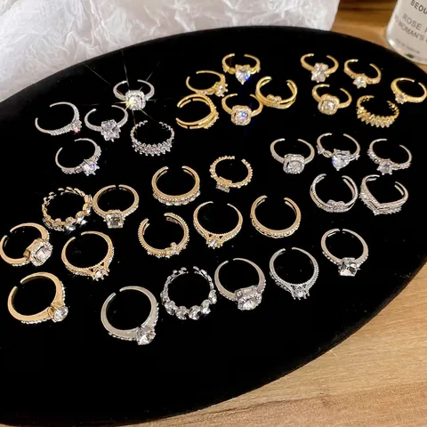 Anillos Ajustables De Corazón Geométricos Cobre Circonita Moda Tendencia Joyería De Lujo Para Mujeres