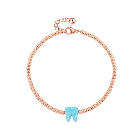 Bracelet pour Femmes en Acier Inoxydable Pendentif Forme de Dent Chaîne à Billes Ajustable Minimaliste Or Argent Or Rose Bijoux