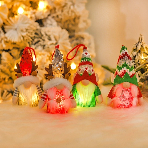 LED Leuchtende Weihnachtsgnom Ornamente Gesichtsloser Waldmann Hängepuppe Mit Pailletten Rentiergeweih Baum Haus Deko
