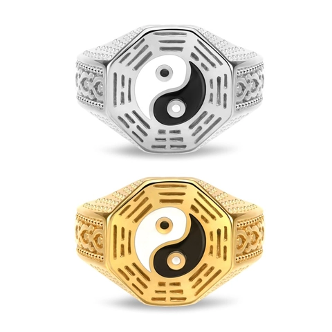 Retro Yin Yang Tai Chi Bagua Ring Edelstahl Chinesischer Ethno-Stil Schmuck Für Männer Frauen Unisex Vintage Poliert