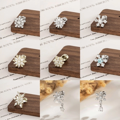 Bijoux De Piercing Helix Flocon De Neige Tige En Acier Titane Cuivre Zircone Clou Cartilage Dos À Vis Style Noël