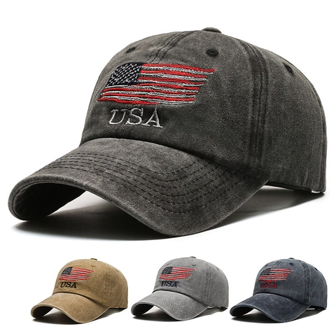 Baseball Cap Washed Cotton Vintage USA Flag Embroidery Distressed Retro Hip Hop Adjustable Sun Hat For Men Women