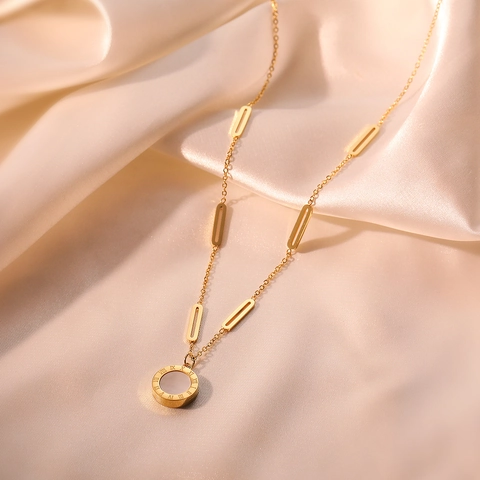 Roestvrijstalen Ketting Verguld Romeinse Cijfers Geometrische Hanger Zirkoon Ingelegd Y-Vorm Lariat Mode Sieraden