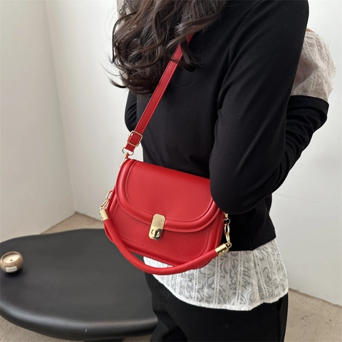 Borsa a Sella Quadrata in Pelle PU Vintage per Donna Minimalista Con Cuciture Chiusura a Patta Borsa a Tracolla Casual Quotidiana