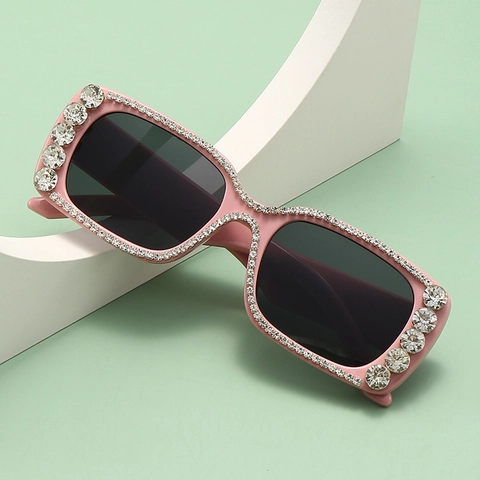 Square Rhinestone Sunglasses For Women Oversized PC Frame AC Lens UV400 Protection Fashion Party Eyewear Crystal Decorative