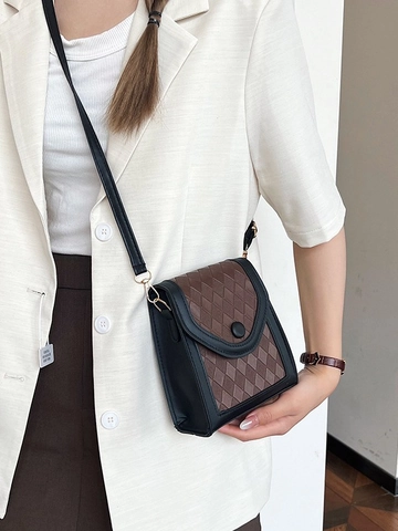 Mini Crossbody Tas Dames Telefoontasje PU Leer Ruitpatroon Magneetsluiting Verstelbare Riem Vintage Stijl