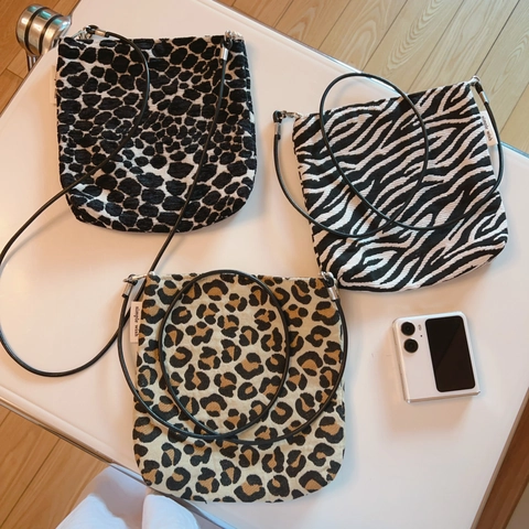 Bolso Bandolera Mini Vintage Con Estampado De Leopardo Cebra Para Mujer De Lona Pana Bolsa Con Correa De Cuero Genuino