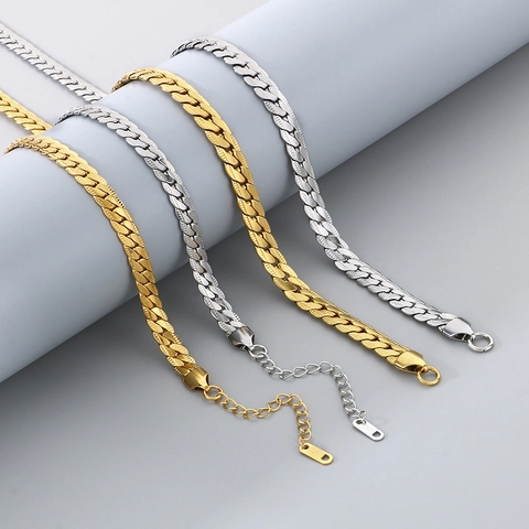 Cuban Chain Necklace And Bracelet Stainless Steel Polished Engraved Trendy Hip Hop Style For Men