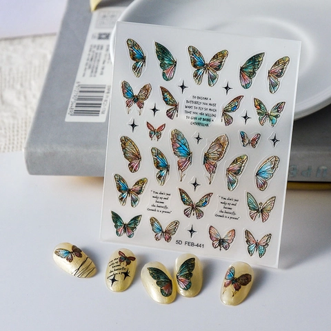 5D Reliëf Nagelkunst Stickers Verloop Vlinder Decals Zelfklevend Waterdicht Elegante Manicure Accessoires Voor Vrouwen