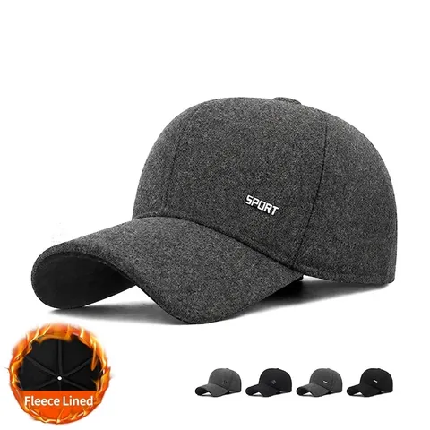 Herren Winter Baseball Kappe Wollstoff Fleece Gefüttert Warm Ohrenschutz Kälteschutz Verstellbare Sportmütze