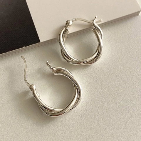 Orecchini A Cerchio Intrecciati A Torsione 925 Argento Sterling Geometrico Retro Moda Minimalista Per Donne Gioielli
