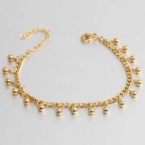 Bracciale Con Ciondoli A Perle Tonde Acciaio Inossidabile Catena Regolabile Gioielli Di Moda Eleganti Per Donne