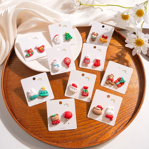 Asymmetric Stud Earrings With 925 Sterling Silver Earring Post Resin Christmas Cartoon Santa Snowman Tree For Women