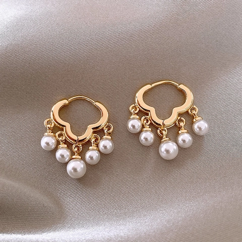 Elegant Gold Wave Hoop Earrings With Artificial Pearl Tassel Korean Style Minimalist Jewelry For Women Wedding Party