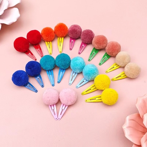 Kids Pom Pom Hair Clips Colorful Plush Mini Bb Clips Rainbow Candy Color Hair Accessories For Little Girls Toddlers
