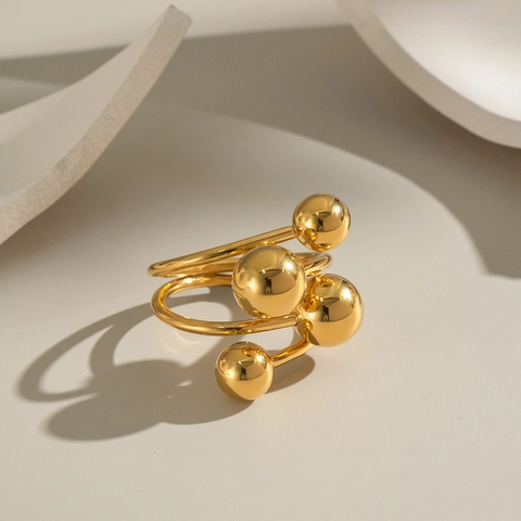 Geometric Ball Bead Ring 304 Stainless Steel Gold Plated High Polished Minimalist Modern Jewelry For Women Elegant Chic