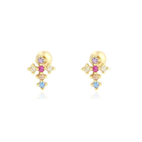 925 Sterling Silver Cross Stud Earrings Colorful Zircon Inlaid Screw Back Ear Bone Studs Chic Jewelry For Women Unisex