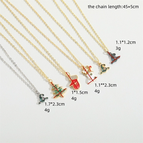Collana con Ciondolo a Cappello da Mago in Rame Zirconia Vintage Francese Smalto Albero di Natale Guanto Calza Gioielli Donna