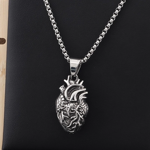 Collar Con Colgante De Corazón Humano Anatómico Acero Inoxidable Punk Gótico Joyería De Órganos Creativa Para Hombres Mujeres