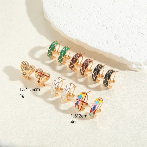 French Vintage Heart Hoop Earrings For Women Copper 14K Gold Plated Enamel Drip Oil Leopard Animal Print Elegant Jewelry