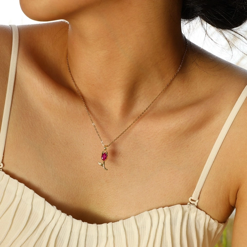 Copper Tulip Pendant Necklace AAA Zircon Inlaid Gold Plated For Women Vintage Floral Clavicle Chain Fashion Jewelry Gift