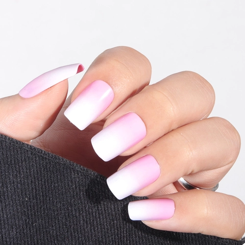 Roze Witte Ombre Gradiënt Press On Nagels Mat Vierkant Waterdicht Kunstnagels Kunstmatige Valse Nagels DIY Manicure