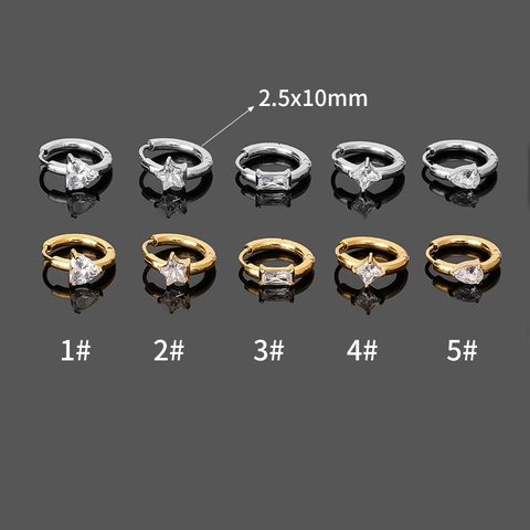 Simple Stainless Steel Hoop Earrings With Rhinestone Heart Star Geometric Charms Fashion Body Piercing Jewelry For Women Men