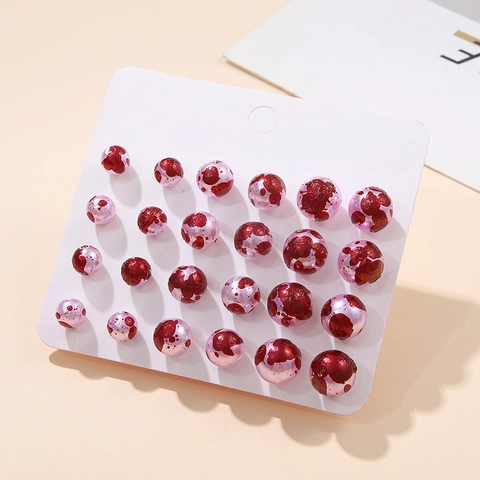 Blood Splatter Faux Artificial Pearl Stud Earrings Horror Halloween Costume Party Jewelry Red Paint Pattern