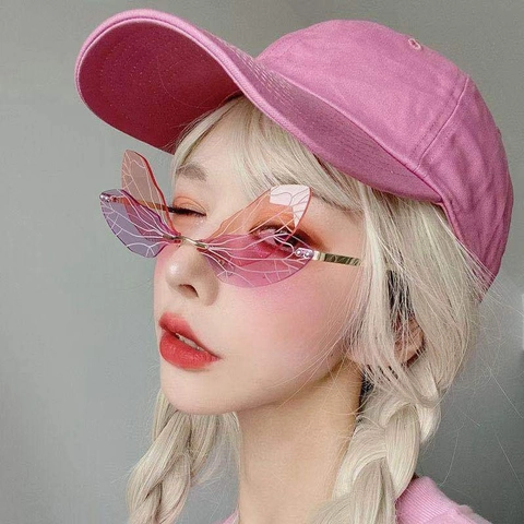 Rimless Butterfly Wing Sunglasses Metal Frame Gradient Color UV400 Party Festival Y2K Eyewear For Women