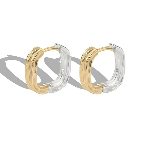Minimalist 925 Sterling Silver Two-Tone Geometric Hammered Stud Earrings For Women Gold Silver Plated Lava Texture Jewelry