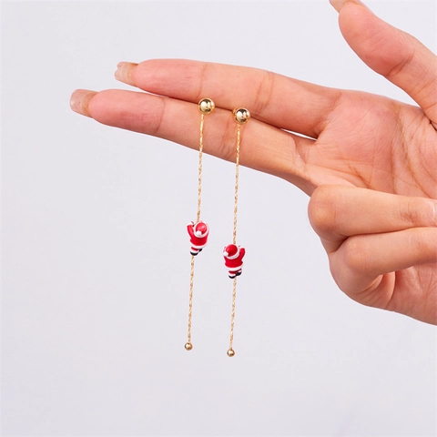 Weihnachtsmann Klettern Asymmetrische Ohrringe Legierung Strass Emaille Weihnachten Thema Lange Kette Quaste Schneeflocke Schmuck Für Damen