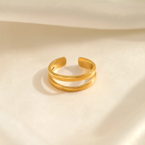 Roestvrij Stalen Dubbellaags Open Ring Voor Dames Goud Verguld Verstelbaar Geometrisch Veelzijdig Mode Sieraden