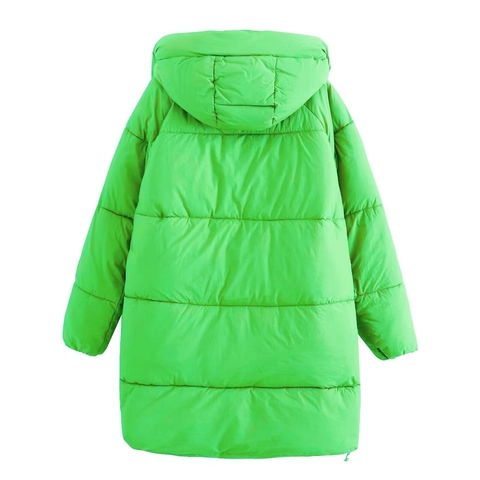 Women Hooded Puffer Jacket Quilted Windproof Warm Winter Coat Solid Color Outerwear With Cotton Padding