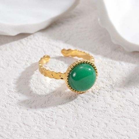 Französischer Vintage Edelstahl Offener Ring Für Damen Verstellbarer Ovaler Stein Gehammerte Struktur Ästhetischer Fingerring Schmuck Geschenk