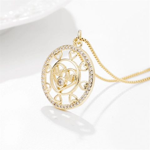 Collier Pendentif Coeur Fleur Mama Micro Pave Zircon Cuivre Plaque Or Bijoux Cadeau Fete Des Meres Pour Femmes Elegance