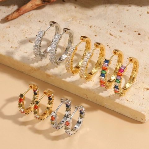 Lussuosi Orecchini a Cerchio in Rame con Zirconia per Donna Placcati Oro Argento Zirconia Quadrata Gioielli alla Moda