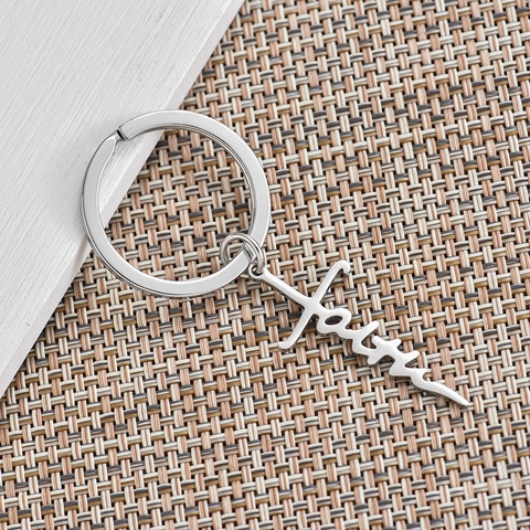 Portachiavi a Croce in Acciaio Inossidabile Con Lettere Faith Argento Moderno Minimalista Ciondolo per Borsa Auto Regalo Quotidiano
