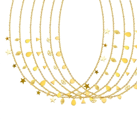 Necklace Stainless Steel 18K Gold Plated Multiple Pendants Heart Evil Eye Triangle Leaf Water Drop Minimalist French Retro For Women