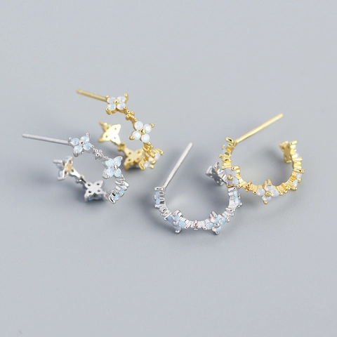 Orecchini A Forma Di C A Fiore Di Trifoglio In Argento Sterling 925 Con Opale Sintetico Bianco Latte Dolce Per Donna