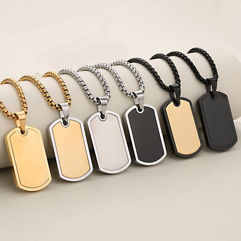 Edelstahl Militär Hundemarke Anhänger Halskette Für Herren Damen Minimalistisch Gebürstetes Metall Zweifarbig Box Kette Schmuck