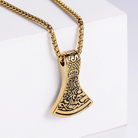 Axe Pendant Necklace 304 Stainless Steel Viking Nordic Retro Punk Style Jewelry For Men