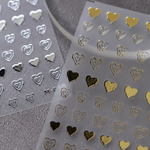 3D Metallic Herz Nagelaufkleber Gold Silber Hohl Solid Liebe Form Selbstklebend Decals Für Damen DIY Maniküre Dekoration