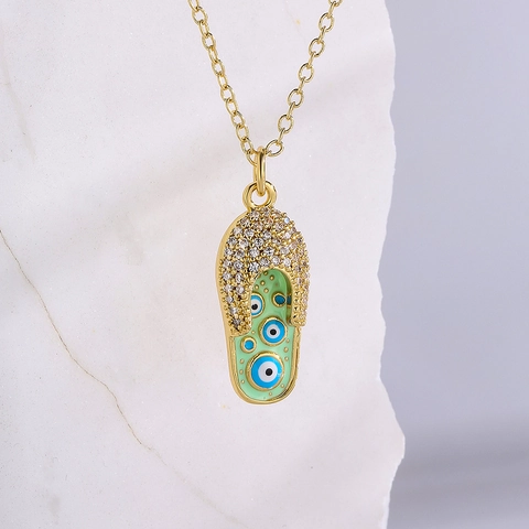 Böser Blick Flip Flop Anhänger Halskette Kupfer Mit Zirkon Und Emaille 18K Vergoldet Mode Slipper Schmuck Für Damen