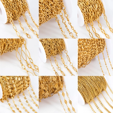 DIY Jewelry Making Chain Stainless Steel Vacuum Electroplated Gold Color Preserving Geometric Oval Butterfly Link Bulk