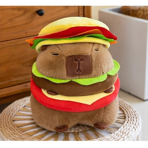 Peluche Capybara Costume De Hamburger Animal En Peluche Douce Chapeau Burger Kawaii Nouveauté Cadeau Enfants