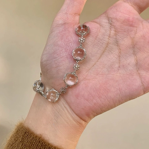 Elegante Bracciale Con Perle Di Cristallo Artificiale Fiocco Di Neve Catena Regolabile Argentata Gioielli Invernali Donna