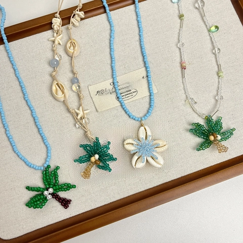 Boheemse Kralenketting Met Schelpenbloem En Kokospalmhanger Strand Resort Zomer Stijl Handgemaakte Sieraden Dames