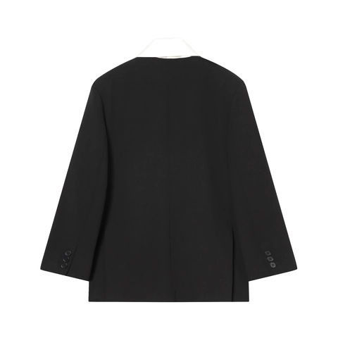 Chaqueta Blazer De Mujer Color Contraste Con Bufanda Blanca Lazo Monobotonadura Manga Larga Elegante Oficina