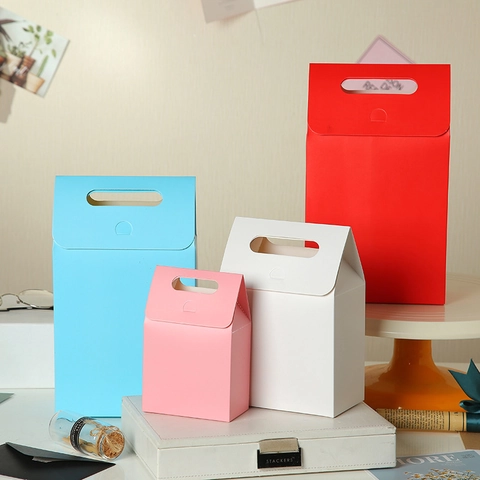 Gift Boxes Kraft Paper Portable Handle Flip Top Solid Color Simple Minimalist Packaging Bags